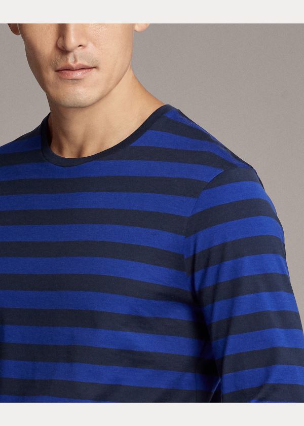 Ralph Lauren Striped Lisle T-Shirt Blankyt Tmavě Blankyt | XJlSD7yg