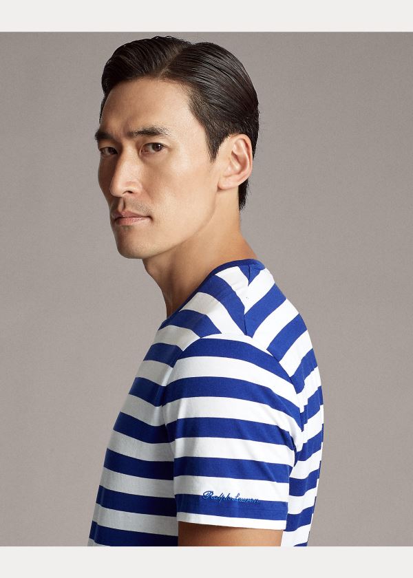 Ralph Lauren Striped Lisle T-Shirt Královská Modrá Blankyt Bílé | LK4NXbvg