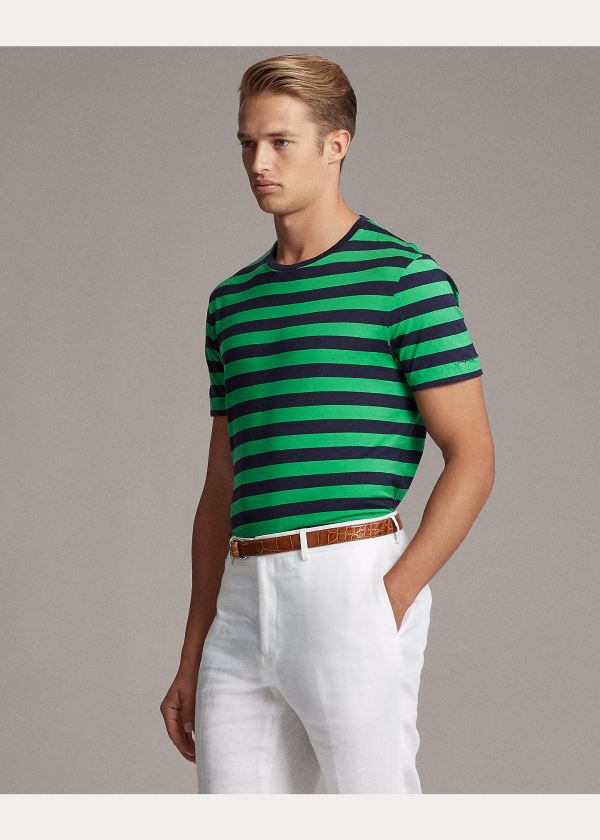 Ralph Lauren Striped Lisle T-Shirt Zelene Tmavě Blankyt | pl6j0I9R