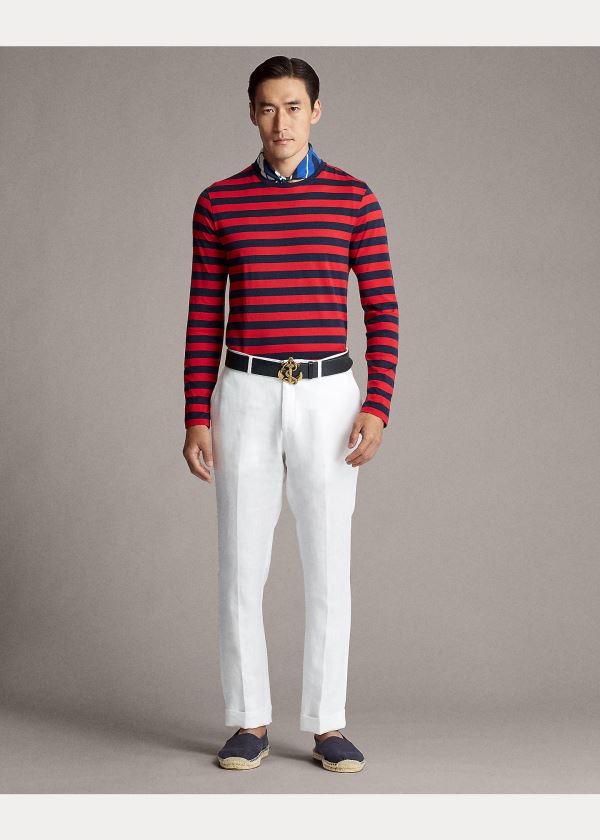 Ralph Lauren Striped Lisle T-Shirt Červené Tmavě Blankyt | KEHQFl8s