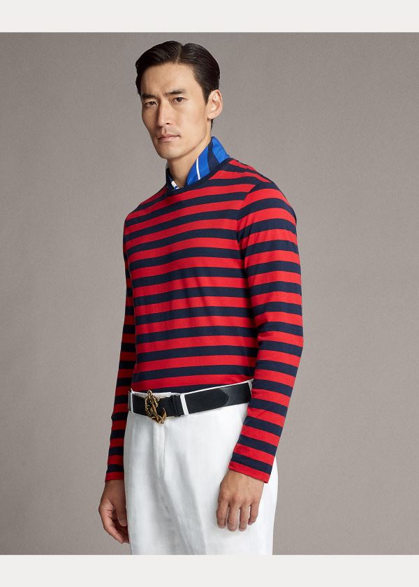 Ralph Lauren Striped Lisle T-Shirt Červené Tmavě Blankyt | KEHQFl8s
