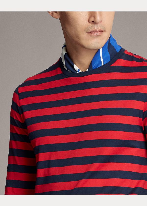 Ralph Lauren Striped Lisle T-Shirt Červené Tmavě Blankyt | KEHQFl8s