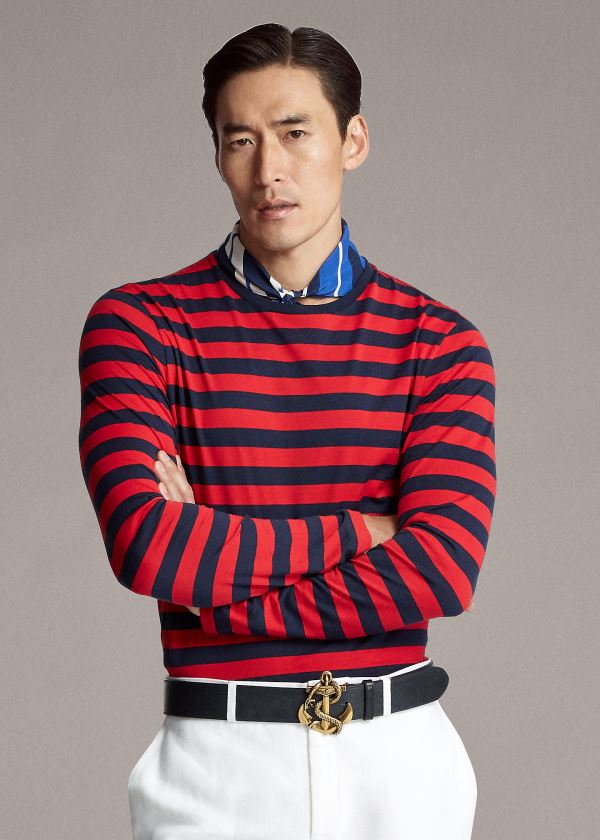 Ralph Lauren Striped Lisle T-Shirt Červené Tmavě Blankyt | KEHQFl8s
