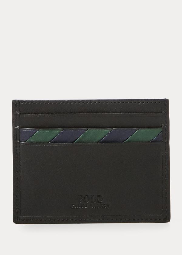 Ralph Lauren Striped Læder Card Case Černé | pLMZJwS4