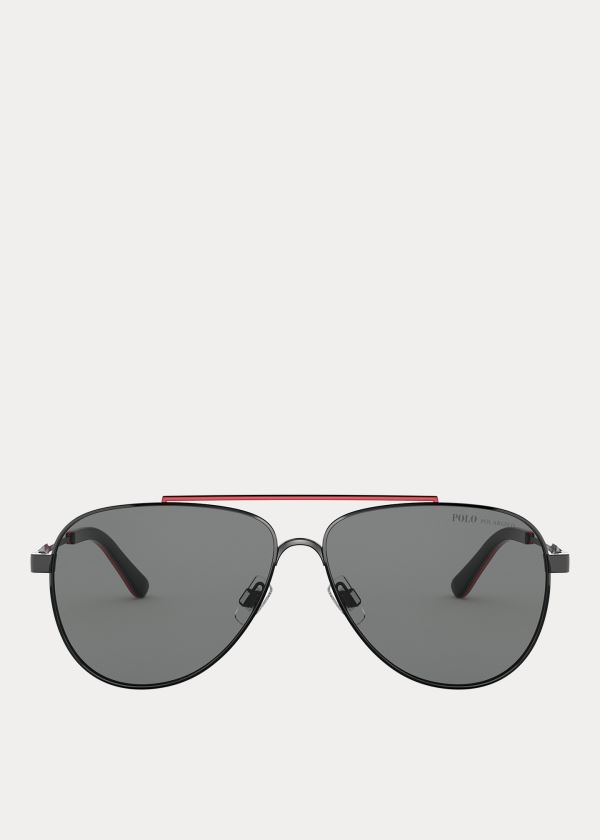 Ralph Lauren Striped Pilot Sunglasses Stříbrné | 1Qnk1alR