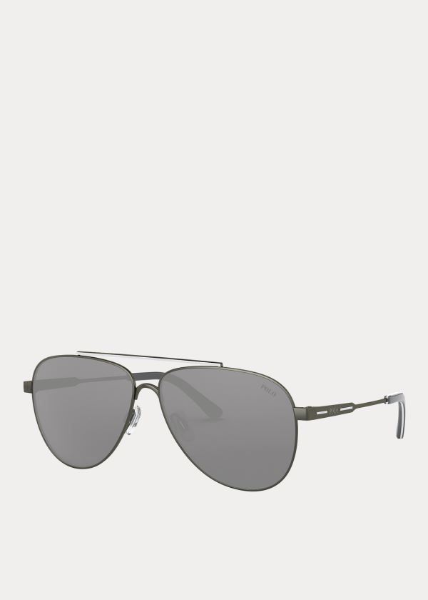 Ralph Lauren Striped Pilot Sunglasses Stříbrné | d7k2dF9v
