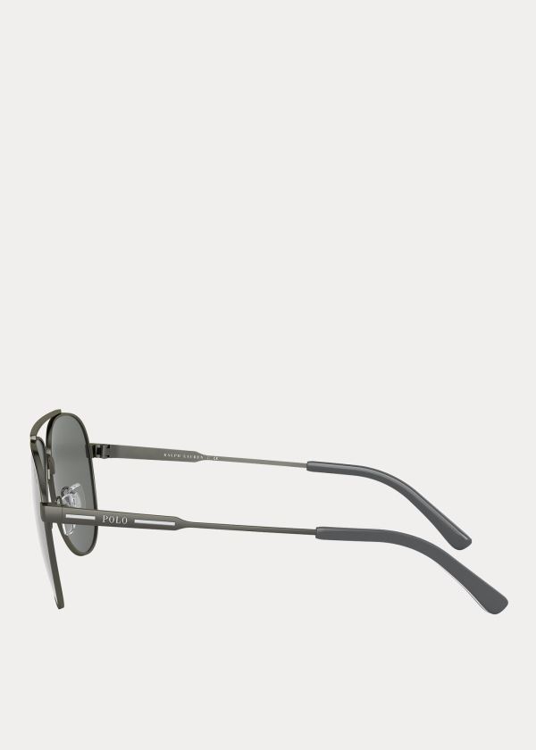 Ralph Lauren Striped Pilot Sunglasses Stříbrné | d7k2dF9v