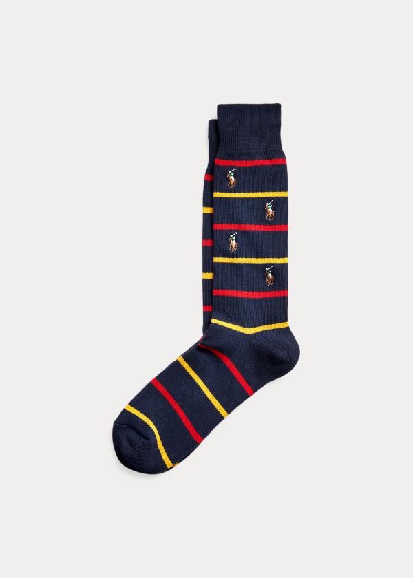 Ralph Lauren Striped Pony Crew Socks Tmavě Blankyt | T49BcCS1
