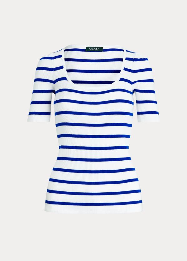 Ralph Lauren Striped Puff-Sleeve Top Bílé Královská Modrá | pdSwge3O