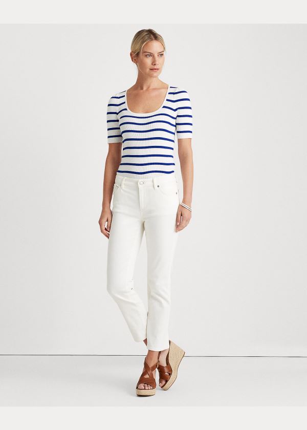 Ralph Lauren Striped Puff-Sleeve Top Bílé Královská Modrá | pdSwge3O
