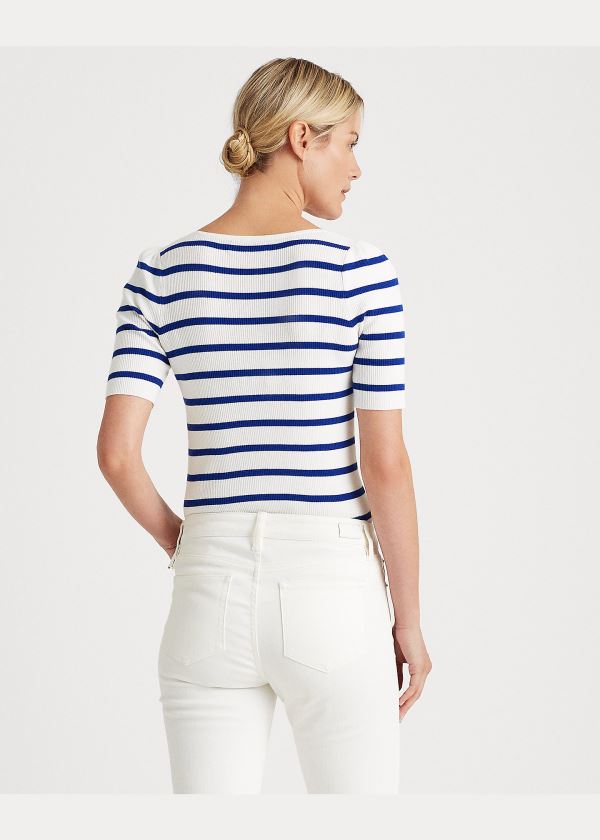 Ralph Lauren Striped Puff-Sleeve Top Bílé Královská Modrá | pdSwge3O