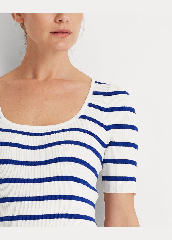 Ralph Lauren Striped Puff-Sleeve Top Bílé Královská Modrá | pdSwge3O