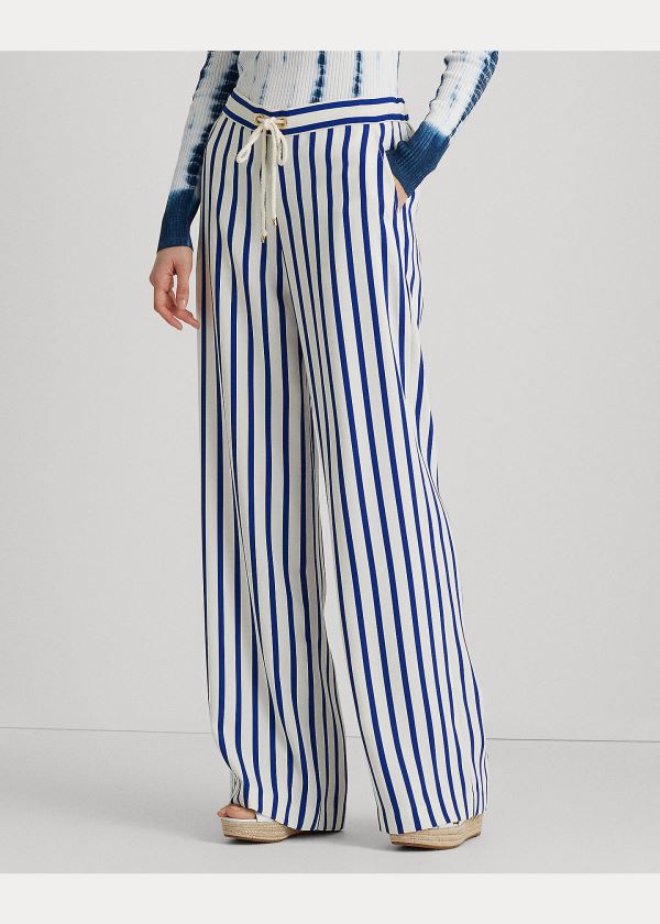 Ralph Lauren Striped Satin Široké-Leg Pant Blankyt Krém | CiQxcwC5