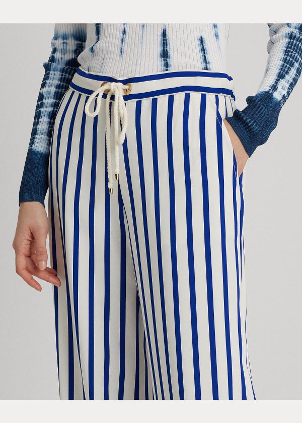 Ralph Lauren Striped Satin Široké-Leg Pant Blankyt Krém | CiQxcwC5