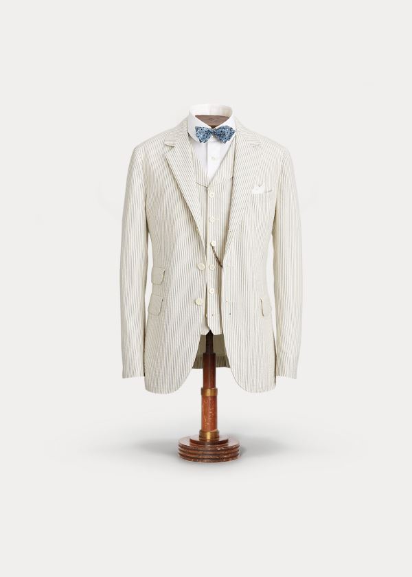 Ralph Lauren Striped Seersucker Suit Jacket Krém Blankyt | 2iGxRpiv