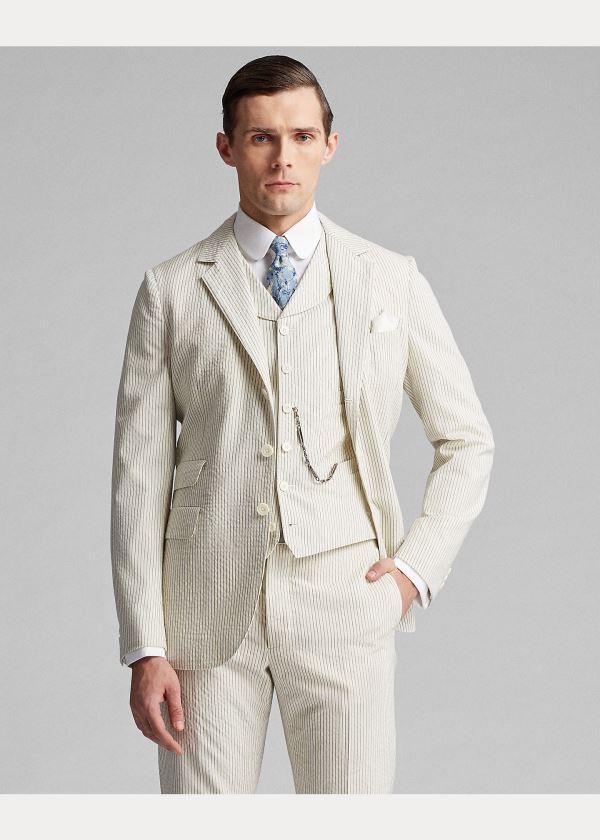 Ralph Lauren Striped Seersucker Suit Jacket Krém Blankyt | 2iGxRpiv
