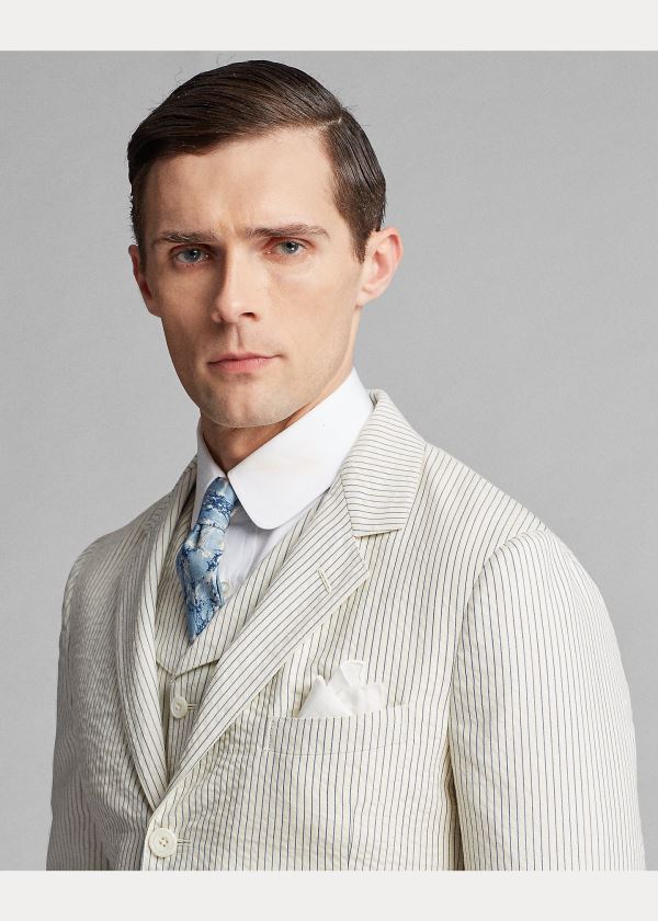 Ralph Lauren Striped Seersucker Suit Jacket Krém Blankyt | 2iGxRpiv