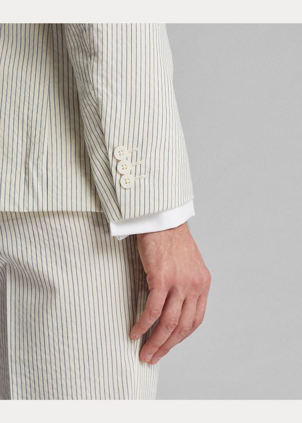 Ralph Lauren Striped Seersucker Suit Jacket Krém Blankyt | 2iGxRpiv