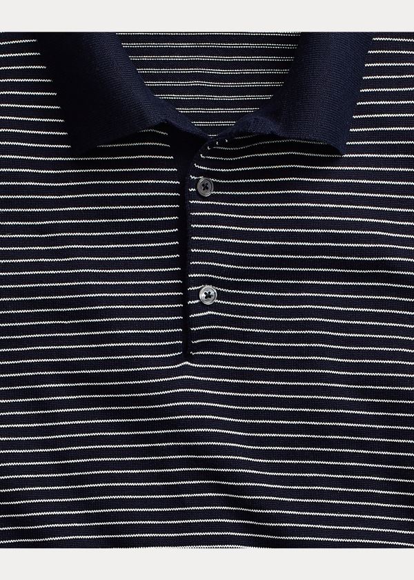 Ralph Lauren Striped Silk-Bavlněné Svetrové Tmavě Blankyt | ep0sInIi