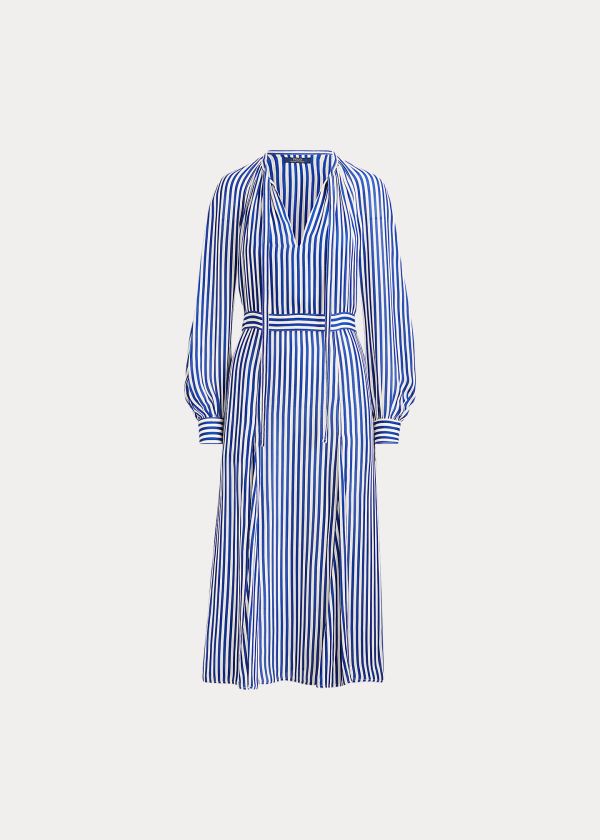 Ralph Lauren Striped Silk-Blend Šaty Královská Modrá Blankyt Bílé | WHBsQqmf