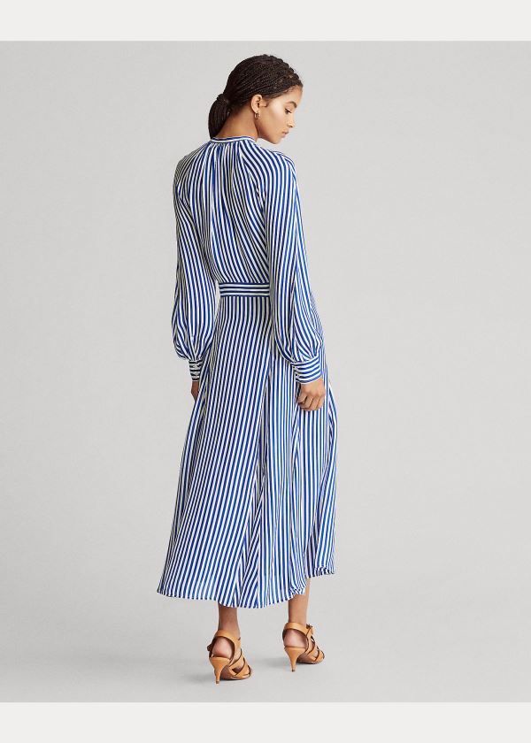 Ralph Lauren Striped Silk-Blend Šaty Královská Modrá Blankyt Bílé | WHBsQqmf