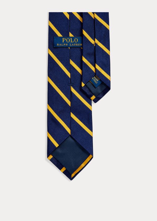 Ralph Lauren Striped Silk Twill Narrow Tie Tmavě Blankyt Zlaté | uo5kx3w5