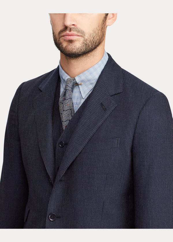Ralph Lauren Striped Suit Jacket Tmavě Blankyt Bílé Proužek | wRZ6oOxQ