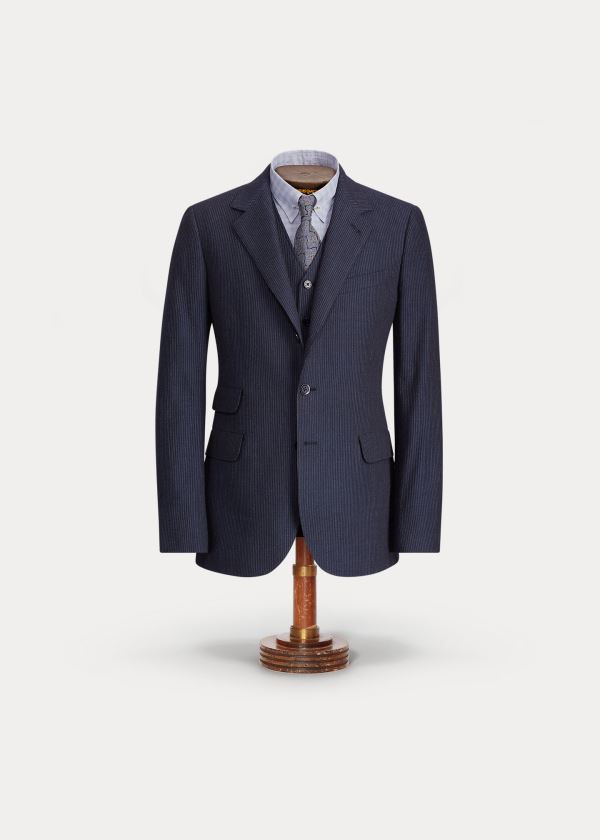 Ralph Lauren Striped Suit Jacket Tmavě Blankyt Bílé Proužek | wRZ6oOxQ