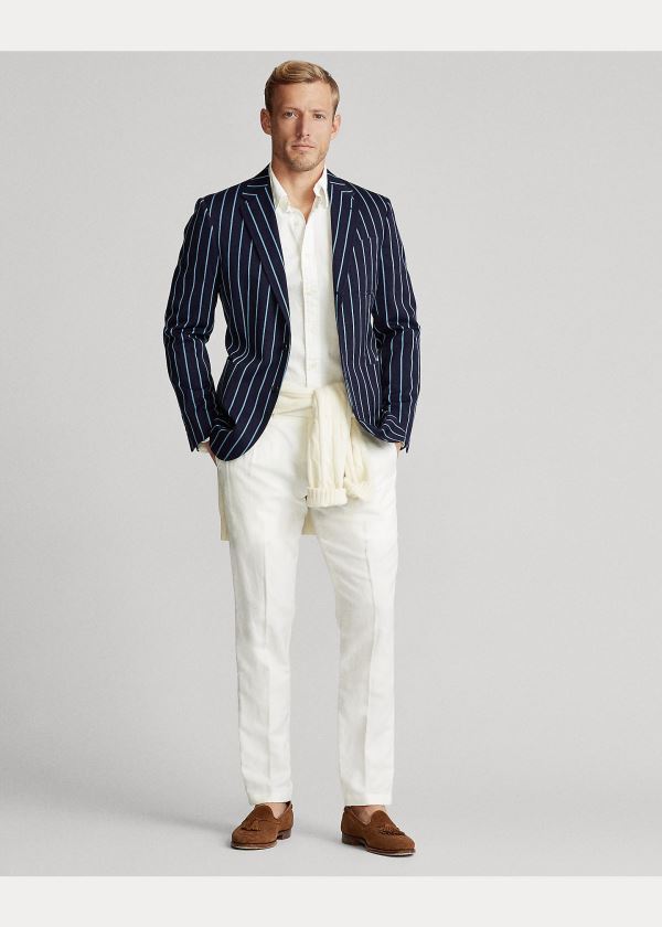 Ralph Lauren Striped Wool Sportovní Coat Tmavě Blankyt Blankyt | BnhciULo
