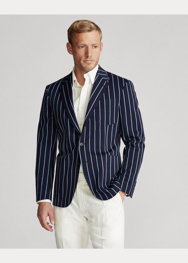Ralph Lauren Striped Wool Sportovní Coat Tmavě Blankyt Blankyt | BnhciULo