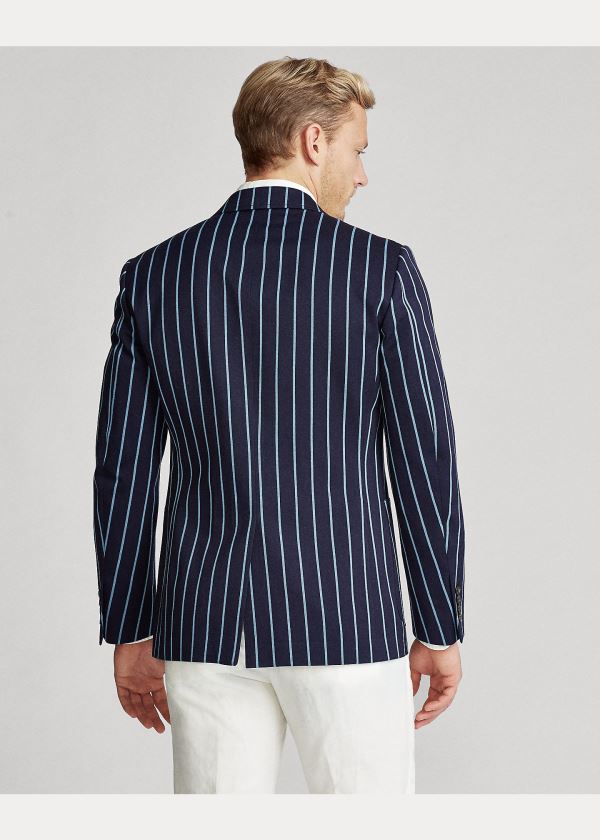 Ralph Lauren Striped Wool Sportovní Coat Tmavě Blankyt Blankyt | BnhciULo