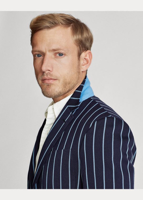Ralph Lauren Striped Wool Sportovní Coat Tmavě Blankyt Blankyt | BnhciULo