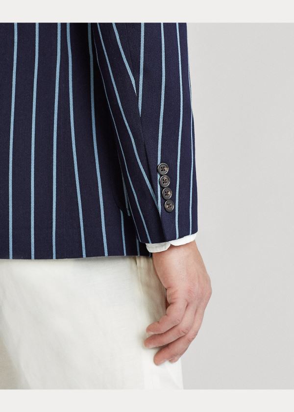 Ralph Lauren Striped Wool Sportovní Coat Tmavě Blankyt Blankyt | BnhciULo