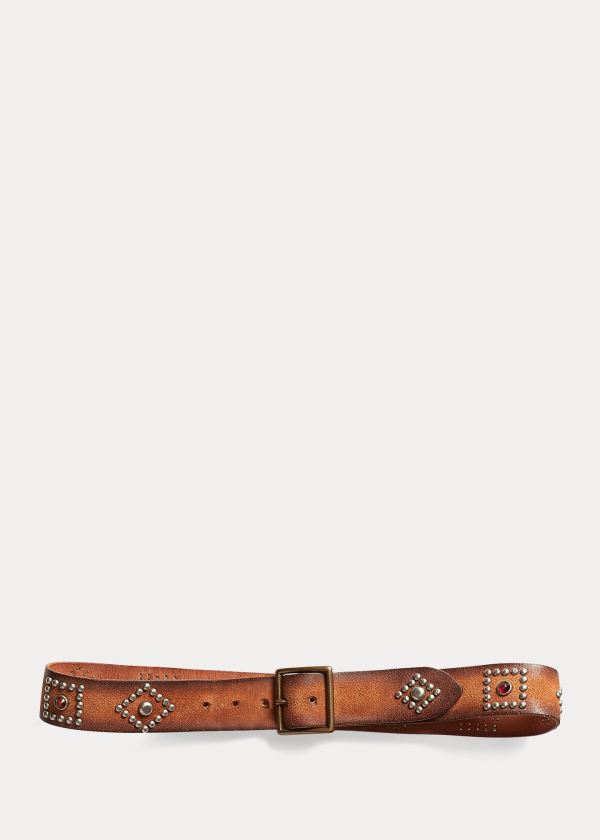 Ralph Lauren Studded Roughout Læder Belt Světle Hnědé | 19OMFmys