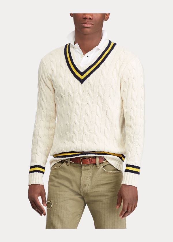 Ralph Lauren The Iconic Cricket Svetrové Krém Tmavě Blankyt Žluté | LOoYzjZO