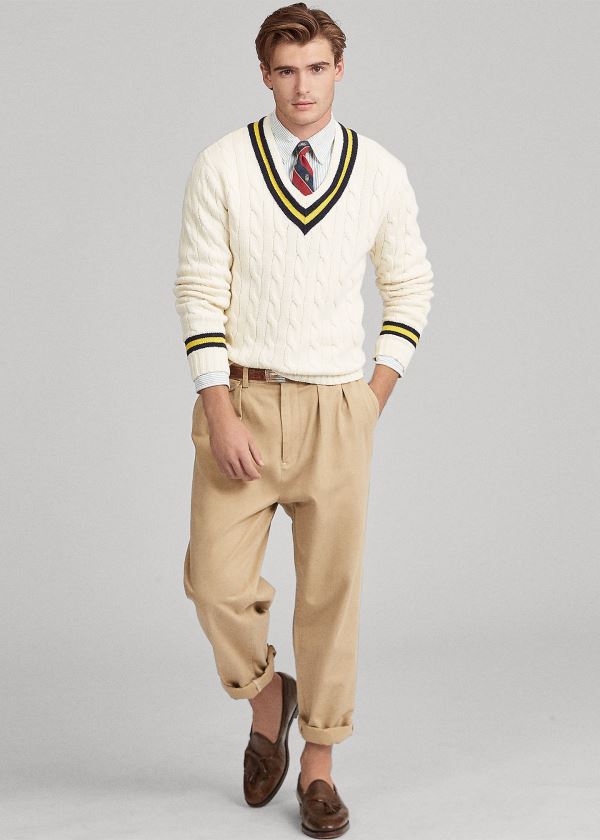 Ralph Lauren The Iconic Cricket Svetrové Krém Tmavě Blankyt Žluté | LOoYzjZO