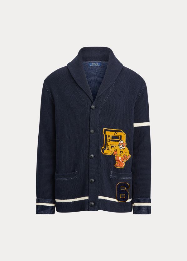 Ralph Lauren The Tiger Cardigan Tmavě Blankyt Krém | a6FoeyHQ