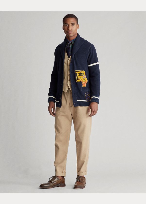 Ralph Lauren The Tiger Cardigan Tmavě Blankyt Krém | a6FoeyHQ