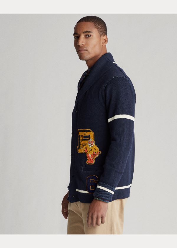 Ralph Lauren The Tiger Cardigan Tmavě Blankyt Krém | a6FoeyHQ