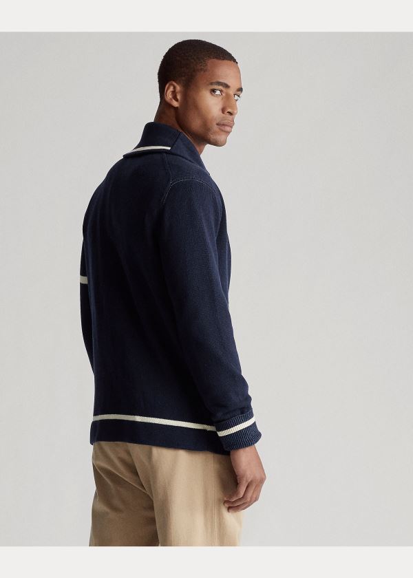 Ralph Lauren The Tiger Cardigan Tmavě Blankyt Krém | a6FoeyHQ