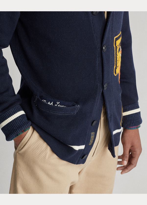 Ralph Lauren The Tiger Cardigan Tmavě Blankyt Krém | a6FoeyHQ