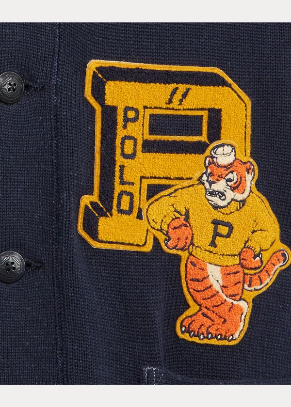 Ralph Lauren The Tiger Cardigan Tmavě Blankyt Krém | a6FoeyHQ