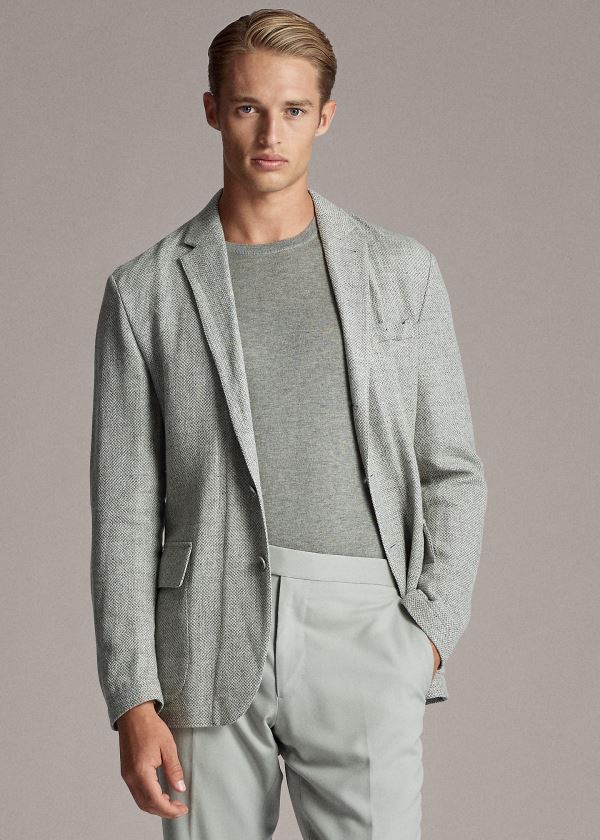 Ralph Lauren Tick-Weave Sportovní Coat Světle Šedé Krém | xHmRLw9m