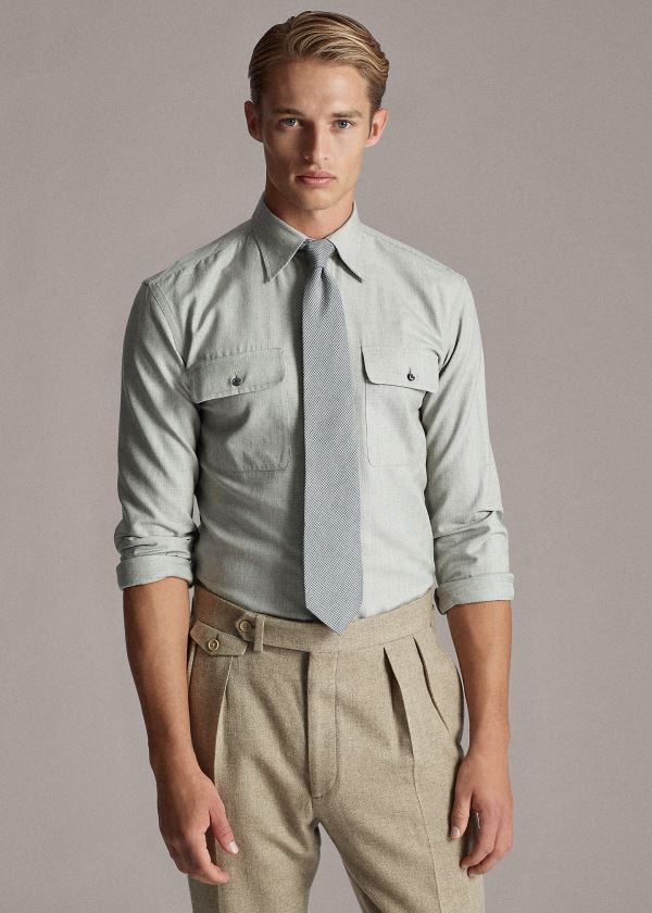 Ralph Lauren Tick-Weave Workshirt Šedé Krém | 62XyJ4WP