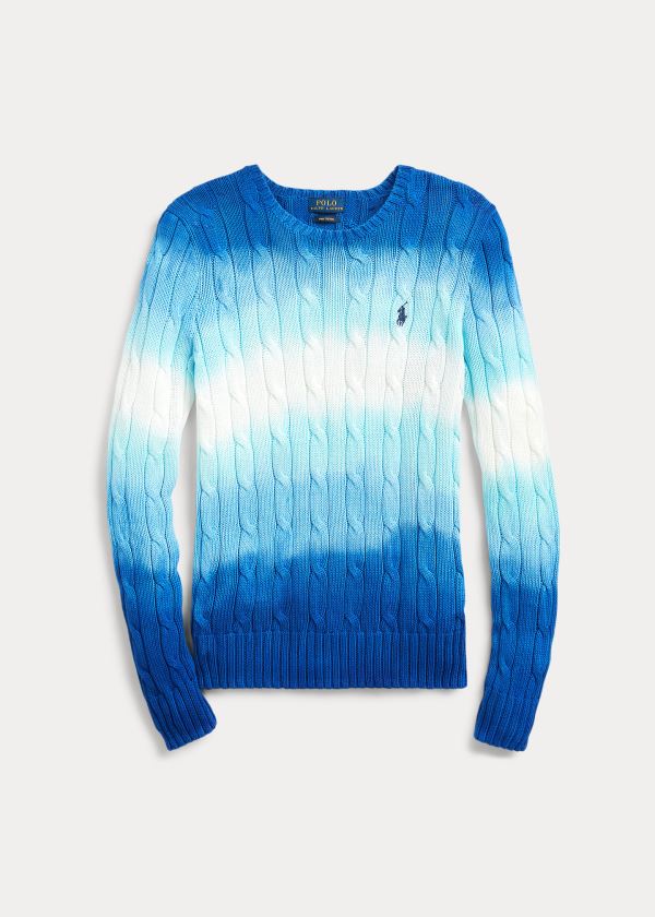 Ralph Lauren Tie-Dye Cable Bavlněné Svetrové Bílé Blankyt | pNDn93UJ