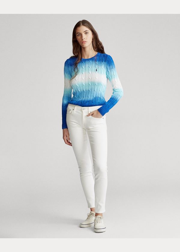 Ralph Lauren Tie-Dye Cable Bavlněné Svetrové Bílé Blankyt | pNDn93UJ