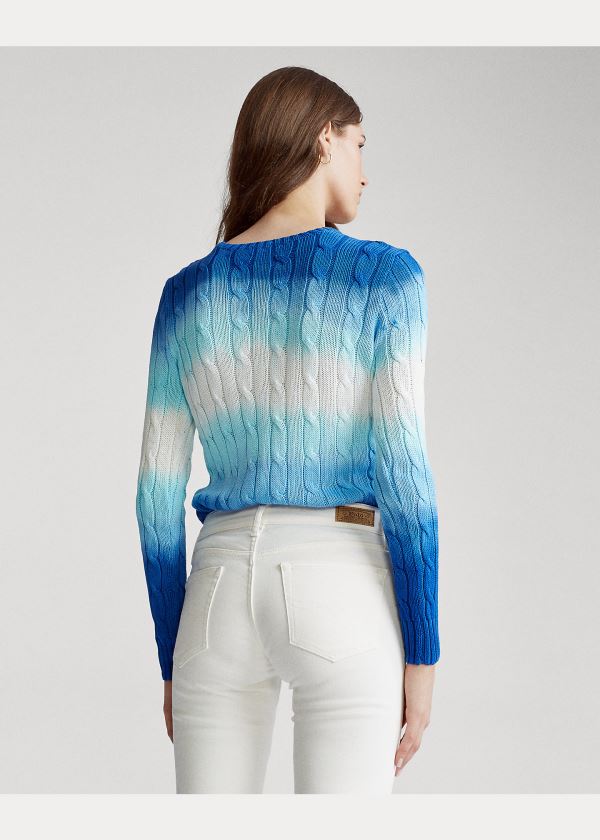 Ralph Lauren Tie-Dye Cable Bavlněné Svetrové Bílé Blankyt | pNDn93UJ