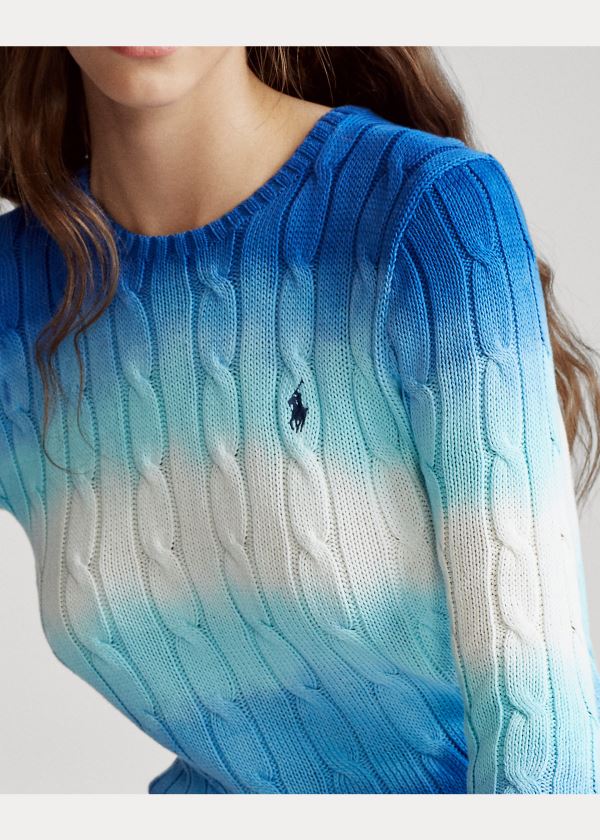 Ralph Lauren Tie-Dye Cable Bavlněné Svetrové Bílé Blankyt | pNDn93UJ