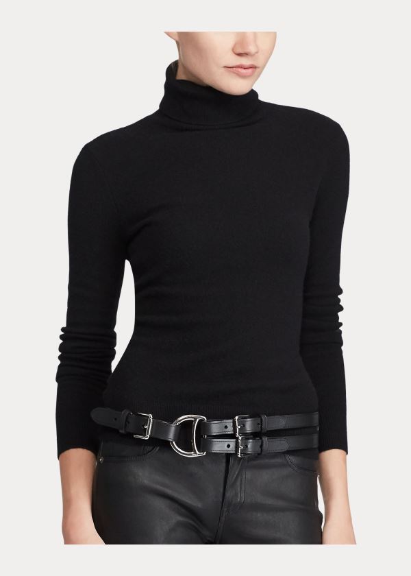 Ralph Lauren Tri-Páskové Læder Belt Černé | haAh8R4x