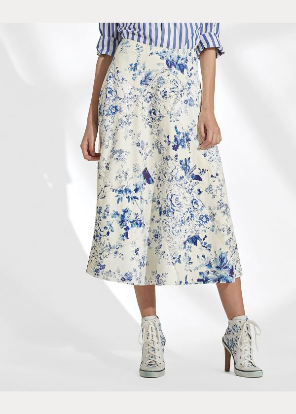 Ralph Lauren Trivelas Floral Læder Skirt Bílé Blankyt | LTD7bDBH